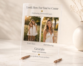 30th Birthday Gift for Sister, Then and Now Photo Keepsake, Personalised 30th Birthday