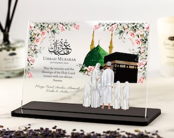 Personalised Umrah Mubarak Gift, Gifts for Family, Islamic Gifts, Hajj Mubarak, Kaaba Print, Custom Family Print, Flower Acrylic Plaque