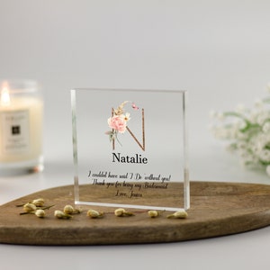 Bridesmaid Thank You Gift, Personalised Bridesmaid Gifts, Maid of Honour Gift, Flower girl Gift, Floral Acrylic Block