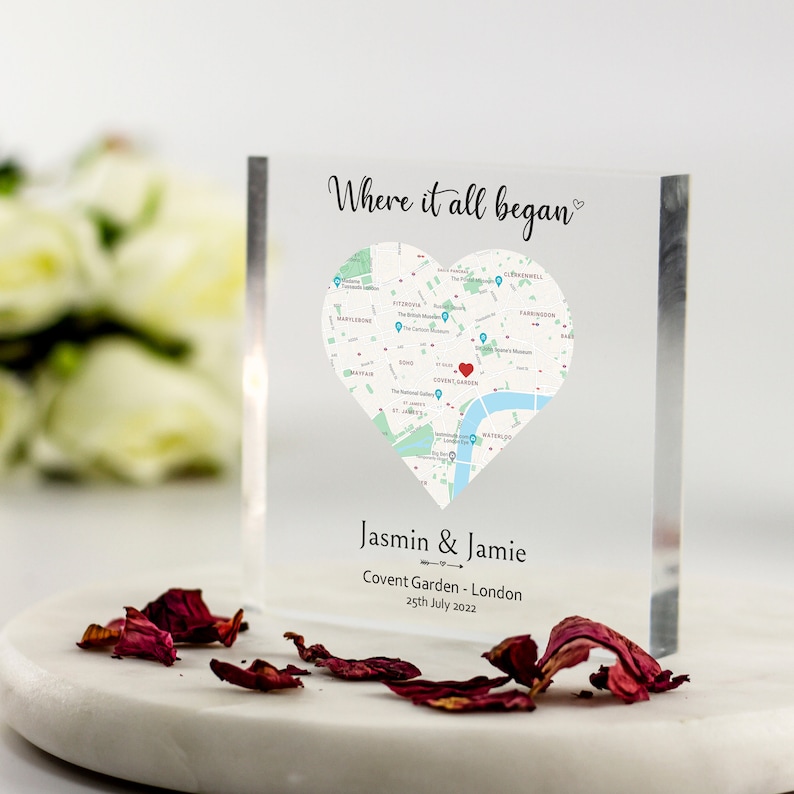 Personalised Anniversary Gifts, Gift for Girlfriend, Boyfriend Gift, Valentines Day gift, Wife Gift, Husband Gift, Custom Map Acrylic Block image 1