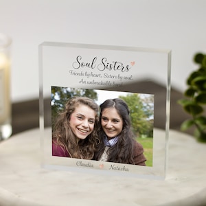 Soul Sisters Personalised Photo Acrylic Block - Birthday Gifts, Christmas Gift for Friend, Friendship, Best Friend, Sister, Cousin, BFF