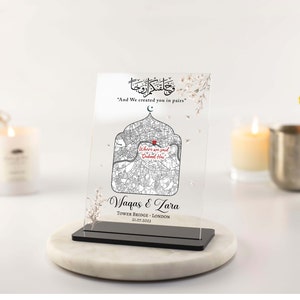 Muslimische Geschenke Islamische Hochzeitsgeschenk Benutzerdefinierte Karte Acryl Plaque, Jubiläumsgeschenk, Und wir haben Sie paarweise geschaffen, Nikkah Mubarak, Verlobungsgeschenk