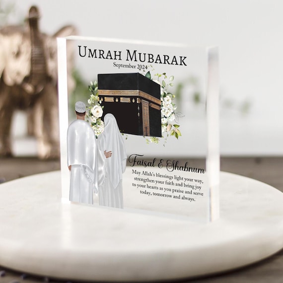 Personalised UMRAH Mubarak Gift for Couple, Islamic Gifts, Umrah Mubarak, Kaaba Art, Mum Dad, Married, Muslim Gifts Acrylic Flowers