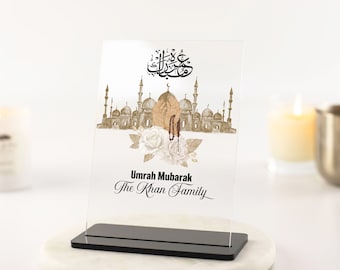 Umrah Mubarak Geschenk, islamische Geschenke, Eid Geschenk, Ramadan, muslimische Hochzeitsgeschenke, Geschenke für Paare, Hajj personalisiertes Familienhaus Acryltafel