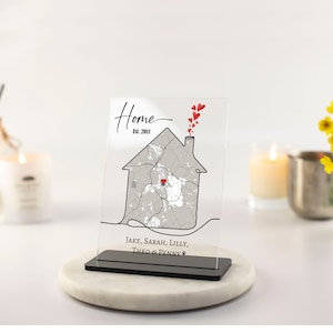 Neues Zuhause Geschenk, Personalisierte Karte Print Acryl Plaque, Einweihungsgeschenk, Erstes Haus, Geschenk für Paare, Umzugsgeschenk, Einzigartiges Hochzeitsgeschenk
