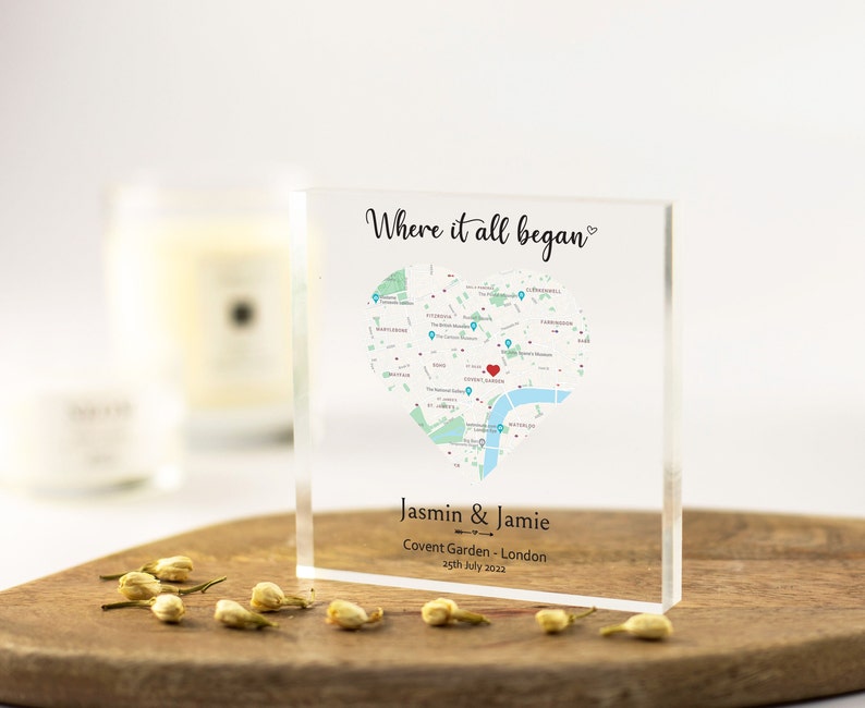 Personalised Anniversary Gifts, Gift for Girlfriend, Boyfriend Gift, Valentines Day gift, Wife Gift, Husband Gift, Custom Map Acrylic Block image 2