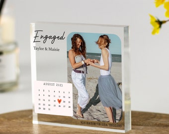 Personalised Engagement Gift Photo and Date Gift, Couples Gift, Unique Gift Engagement Party, Engagement Frame, She Said Yes, Acrylic Block