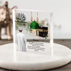 Regalo de Umrah Mubarak para él, regalo de Umrah para hermano, esposo, papá, padre, regalos islámicos personalizados, arte de la Kaaba, recuerdo acrílico musulmán árabe