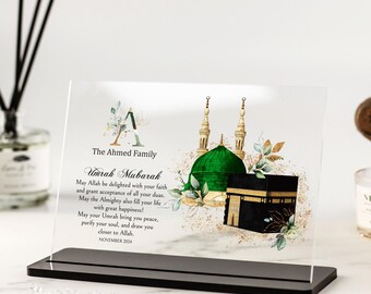 Umrah Mubarak Gift, Hajj Mubarak, Family Umrah Frame, Parents Gift, Gifts for Him, Custom Muslim Kaaba Art Floral Acrylic Plaque