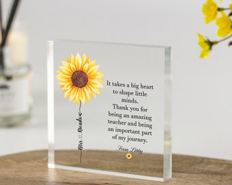 Personalisierte Lehrer Geschenke, Sonnenblume Druck, Geschenk zum Jahresende vom Kind, Klasse, Kindergarten Geschenk, Danke Geschenk, Acrylblock