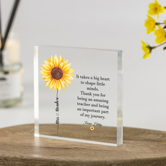 Personalised Teacher Gifts, Sunflower Print, End of Year Gift From