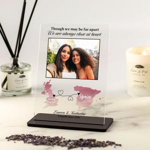 Presentes de amizade para amigo de longa distância presente personalizado, 2 países mapa foto placa de acrílico, Natal aniversário, saudades seu amigo