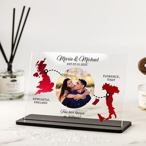 Ferngeschenk für Freund, Geschenke für Freundin, personalisierte Landkarte mit Foto, Beziehungsgeschenk, Andenken Plaque