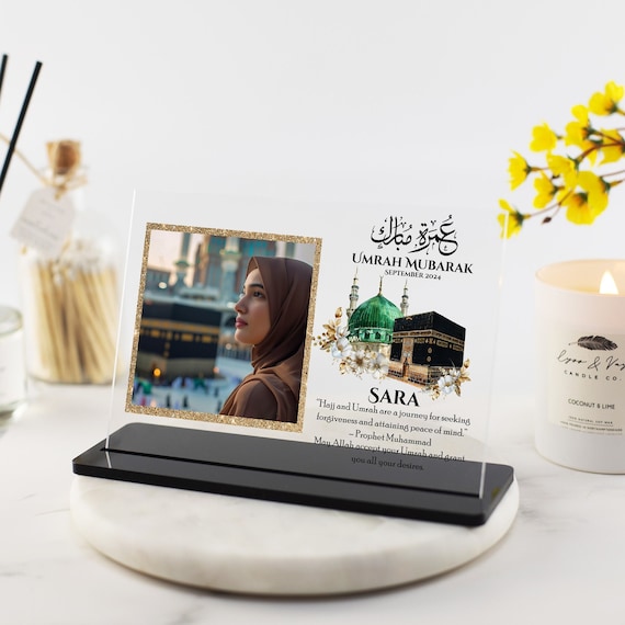 Umrah Mubarak gifts, Personalised Photo Gift, Hajj Mubarak, Kaaba Print, Gifts for Sister, Wife, Mum, Dad, Brother, Husband Acrylic Plaque