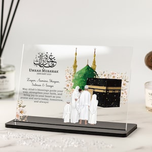 Personalised Umrah Mubarak gift, Islamic Gifts, Hajj Mubarak, Kaaba Print, Eid Gifts, Ramadan, Custom Family Print, Clear Acrylic Plaque
