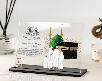 Personalised Umrah Mubarak gift, Islamic Gifts, Hajj Mubarak, Kaaba Print, Eid Gifts, Ramadan, Custom Family Print, Clear Acrylic Plaque