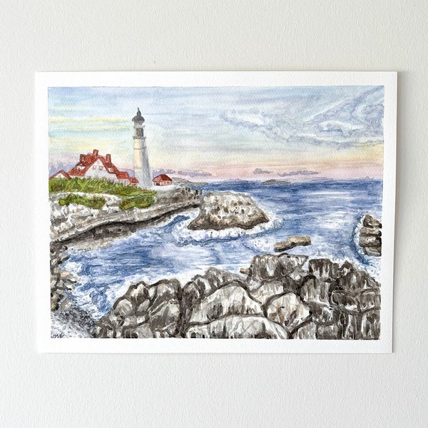 Portland Head Lighthouse Original Watercolor Painting DIGITAL PRINT, Wall Art, Wall Decor, Maine