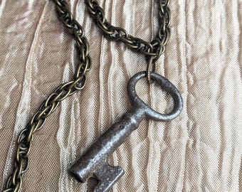 Antique Skeleton Key Necklace, Hecate Threshold Talisman, Witchy Gothic Pendant