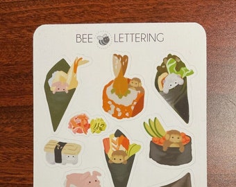 Sushi - Bunny Sheep Monkey Sushi Sticker Sheet | Deco Stickers | Bujo Stickers | Planner Stickers | Journaling Stickers
