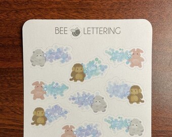 Bubbles - Bunny Sheep Monkey Blowing Bubbles Sticker Sheet | Deko Sticker | Bujo Stickers | Planer Sticker | Journaling Sticker