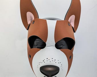 Brown Neoprene Pup Hood with Black Hardware – Breathable, Comfortable Design