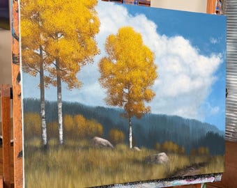 Autumn Approaching - 16 x 20 inches- acrylic painting, realistic landscape, cloud art, hand painted and signed