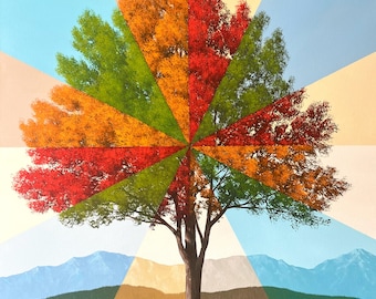 Slices Of Time - LIMITED EDITION PRINT - 24 x 24 inch unique landscape giclee by Tim Gagnon.  Colorful, abstract, giclee signed