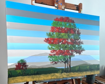 We Grow Between Cloudy Days - A 24 X 36 inch acrylic abstract landscape painting - large surreal work - by Tim Gagnon