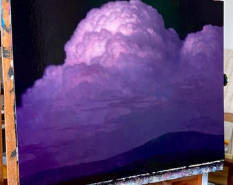 Drifting Light Across Purple Nights - A 16 X 20 inch oil painting.  Realistic, atmospheric feel, powerful, beautiful artwork.