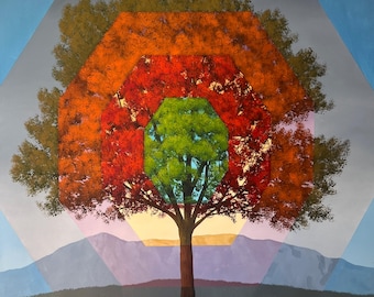 Returning Back To Center - A 36 X 36 inch acrylic abstract landscape painting - large surreal artwork art - by Tim Gagnon - get yours now!