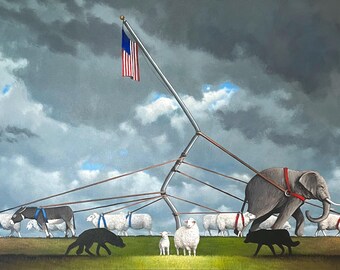 From Both Sides - LIMITED EDITION PRINT - 20 x 30 inch allegory landscape giclee by Tim Gagnon.  Unique, powerful, thought provoking