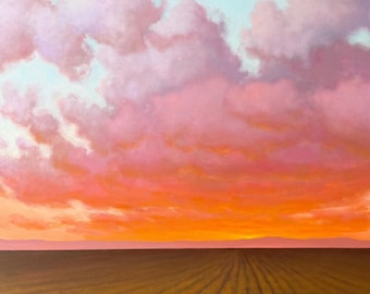 The Final Moments, 24 X 36 inches- acrylic painting, realistic sunset, cloud art, hand painted and signed