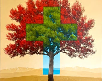Across Time - A 30 X 30 inch acrylic abstract landscape painting - large surreal work - by Tim Gagnon - get yours now!
