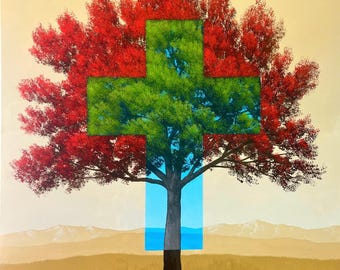 LIMITED EDITION PRINT - Internal Growth - 24 x 24 inch unique landscape giclee by Tim Gagnon.  Colorful, abstract, giclee signed
