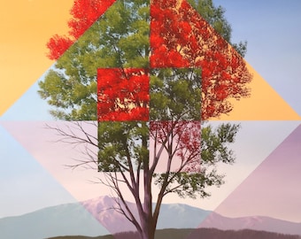 A Day Turns to Winter - LIMITED EDITION PRINT - 24 x 24 inch unique landscape giclee by Tim Gagnon.  Colorful, abstract, giclee signed