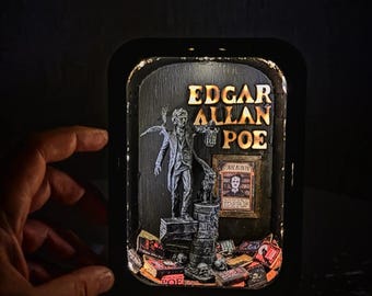 Handmade Edgar Allan Poe Miniature Library Diorama with LED Lights