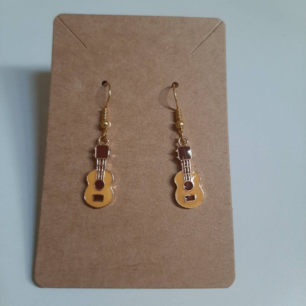 Guitar earrings, Gold plated jewellery, Music earrings.