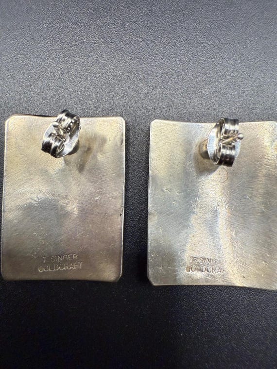 Sterling Silver Rectangle Post two tone Earrings - image 2