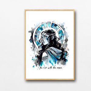 You Rise with the Moon Art Print, Instant Download, Watercolor Art
