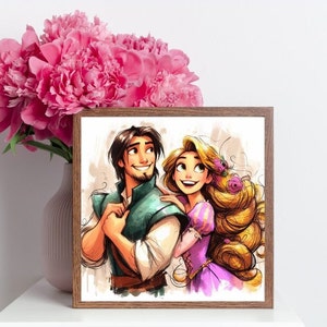 Prinses Rapunzel kunst aan de muur, Instant Download, aquarel muur afdrukken
