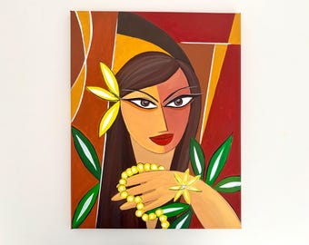 Hand Painted Abstract Artwork: 35x45cm Canvas Painting, Woman Wall Art for Home