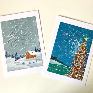 2x cartes de voeux peintes à la main, carte de vœux, carte vierge avec enveloppe, carte faite main pour elle, carte de Noël pour lui, carte spéciale de Noël