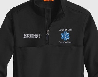 Custom firefighter job shirt, embroidered EMS quarter zip pullover, personalized fire department sweatshirt, paramedic gift, EMT workwear