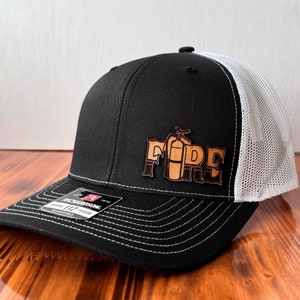 Custom Fire Dept Hat, Fire Department Leather Patch Hat, Fire Dept Trucker Hat, Firefighter Gift, Volunteer Firefighter, Fire Academy Gift