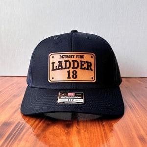 Fire Department Leather Patch Hat, Firefighter FD Hat, Fire Dept Trucker Hat, Firefighter Gift for Dad, Gift for Female Firefighter