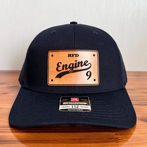 Custom Leather Firefighter Hat, Personalized Fire Department Hat, Fire Dept Trucker Hat, Fire Station Hat, Volunteer Firefighter Gift