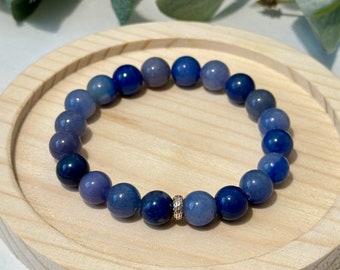 Blue Aventurine Stretch Bracelets, Gemstone Sterling Buddha charm