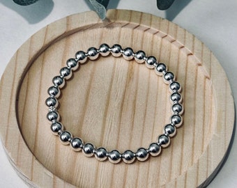 Sterling Silver Stretch Bead Bracelet, 6mm beads