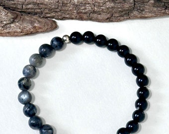 Black Onyx & Labradorite Duality  Stretch Bracelet Gemstone