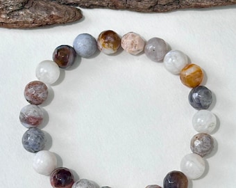 Bamboo Leaf Agate & Moonstone, Stretch Bracelet Gemstone